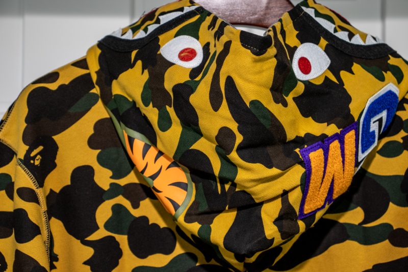 a bathing ape bape shark 1st camo hoodie – yellow