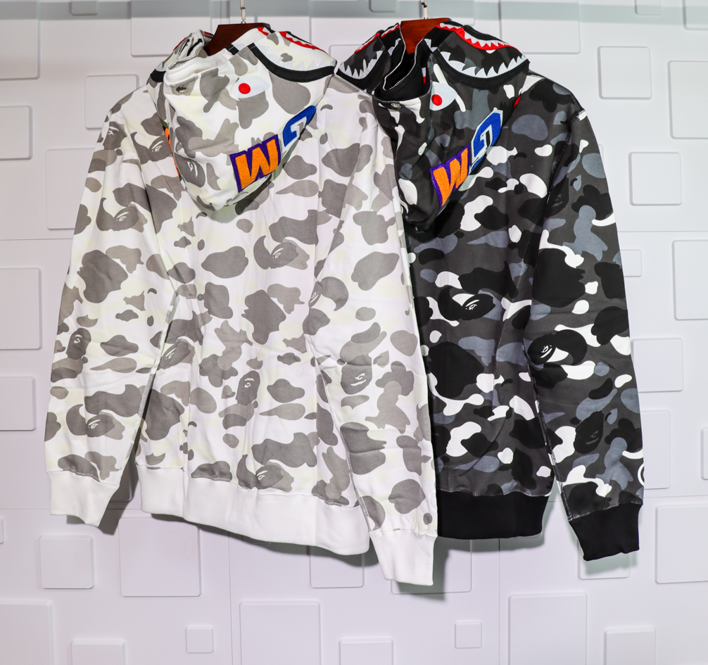 a bathing ape bape shark 1st camo double hoodie