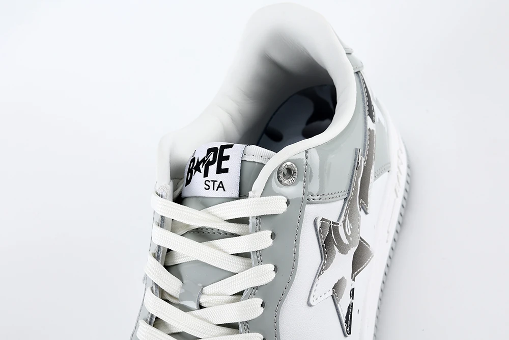 bapesta white leather silver logo af 1