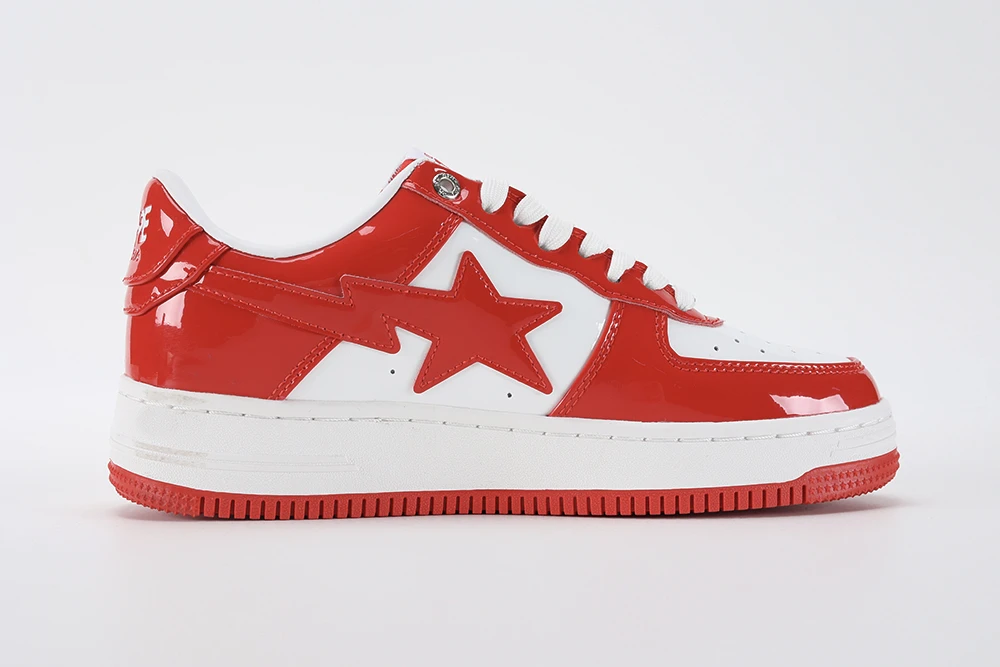 a bathing ape bape sta patent leather white red reps