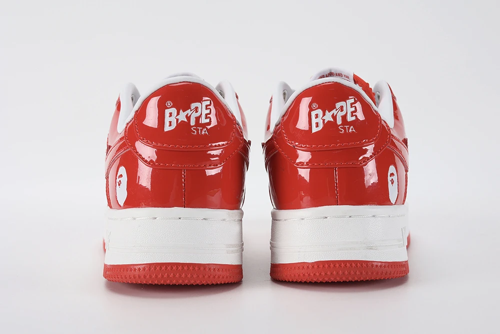 a bathing ape bape sta patent leather white red reps