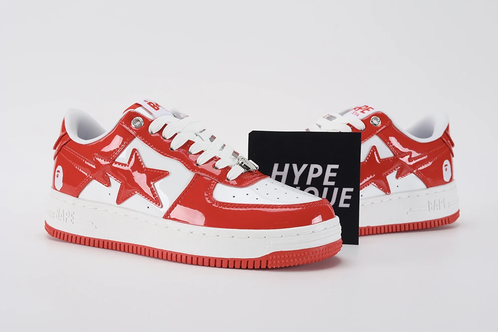 a bathing ape bape sta patent leather white red reps