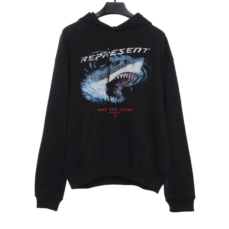 represent shark wash distressed destroyed hoodie