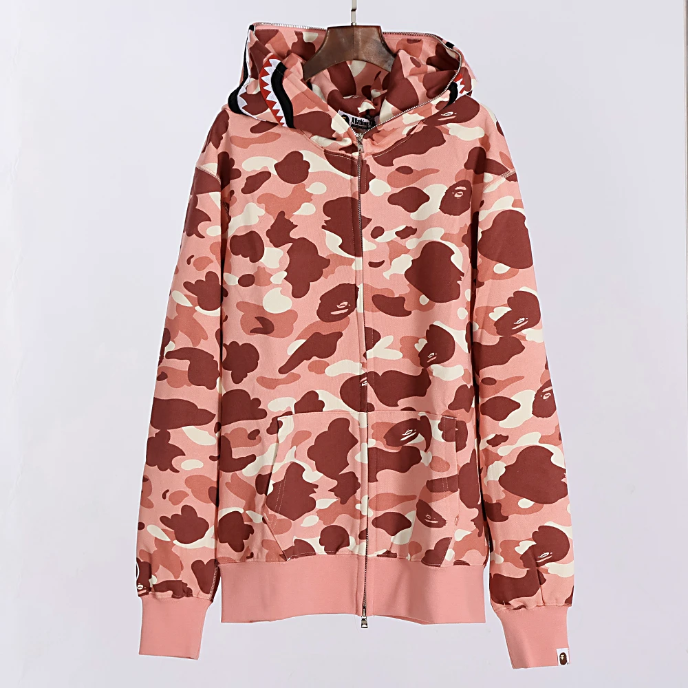 bape color camo shark full zip hoodie light pink