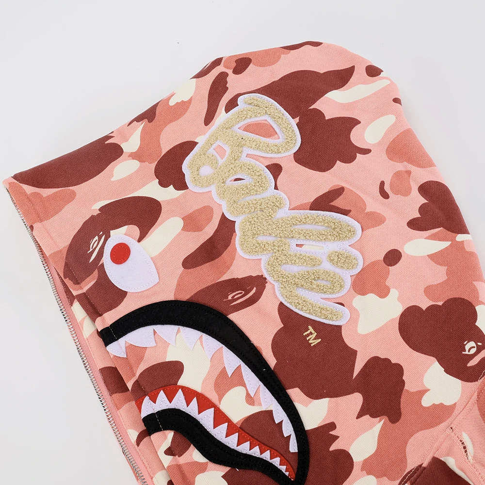 bape color camo shark full zip hoodie light pink