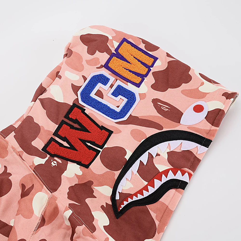 bape color camo shark full zip hoodie light pink