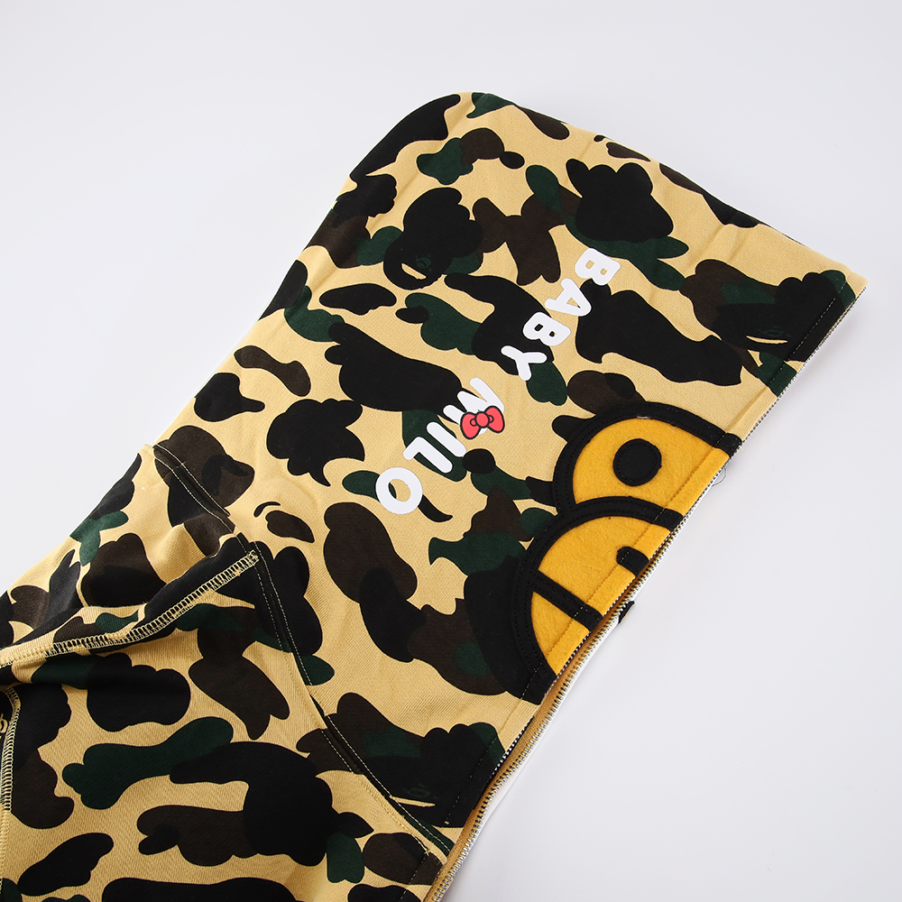 bape sanrio milo hello kitty split face 1st camo full zip hoodie yellow