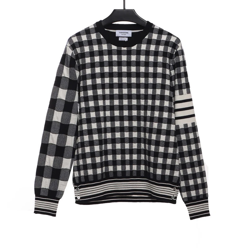 checkerboard crew neck sweater