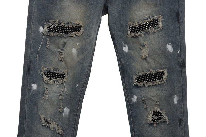 splashed ink and rhinestone jeans