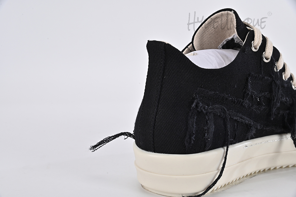 rick owens drkshdw strobe cotton denim slashed low ‘black milk’