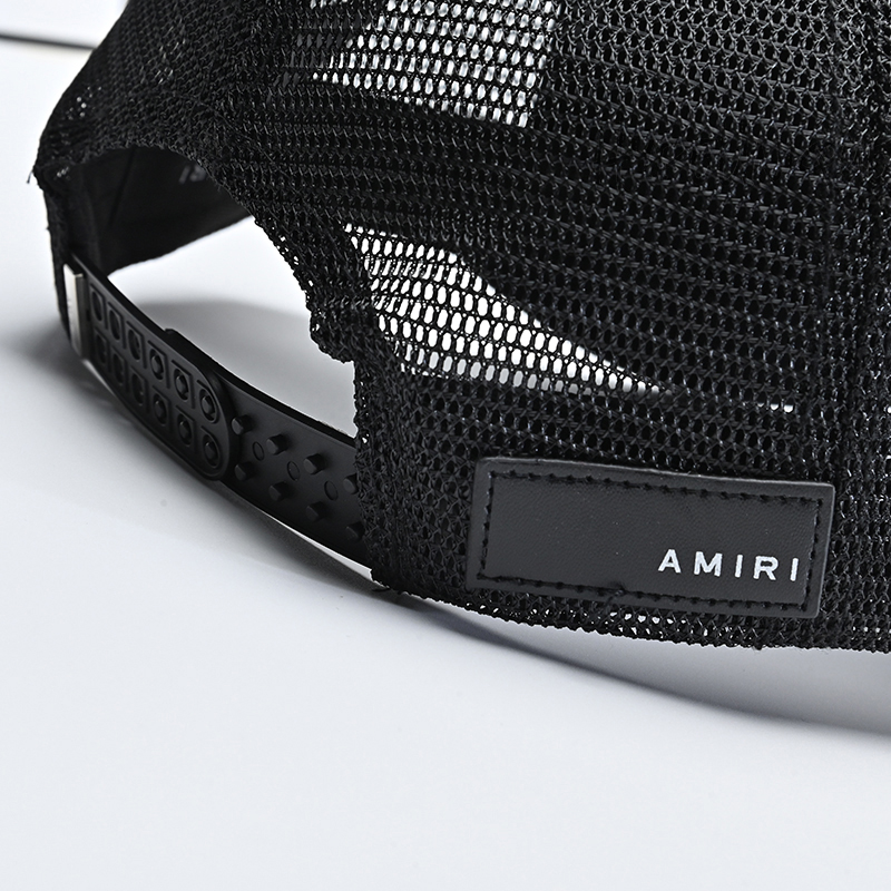 amiri embroidered paint drip am logo trucker snapback cap black/white/multi