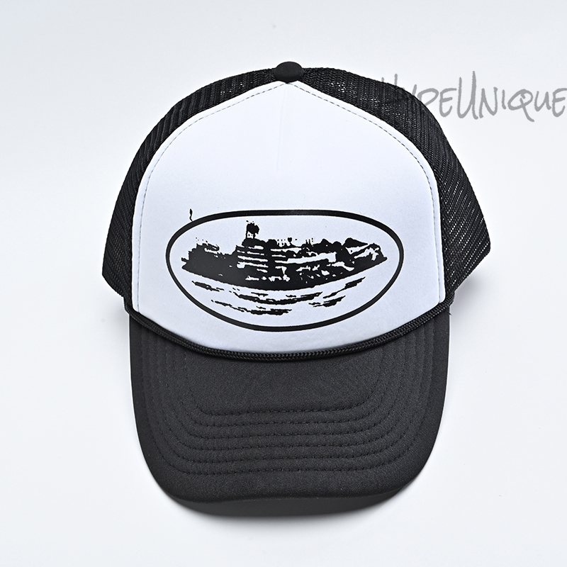 corteiz alcatraz trucker hat black white