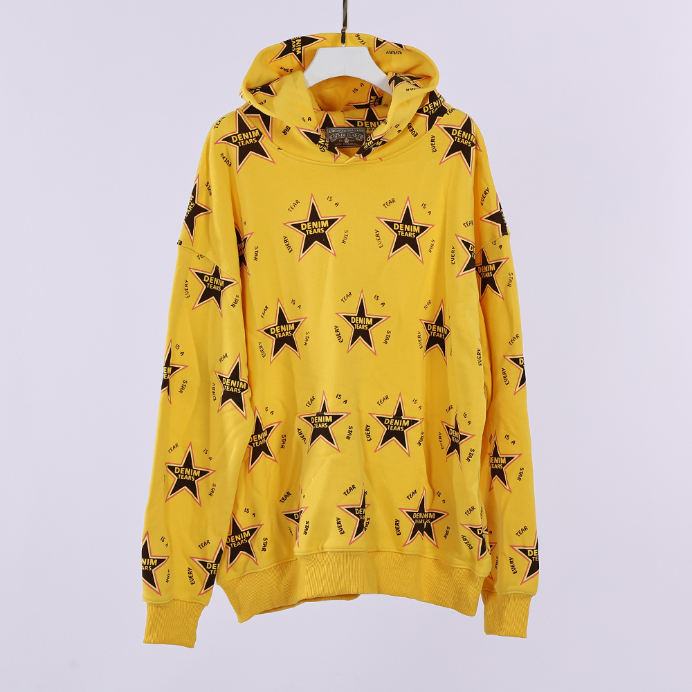 denim tears men’s every tear is a star all over hoodie yellow