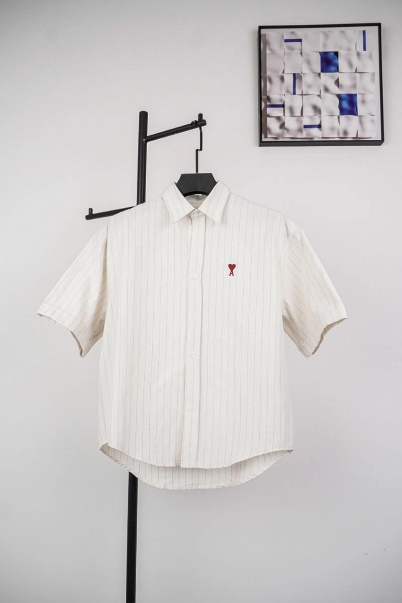 ami heart embroidered striped shirt